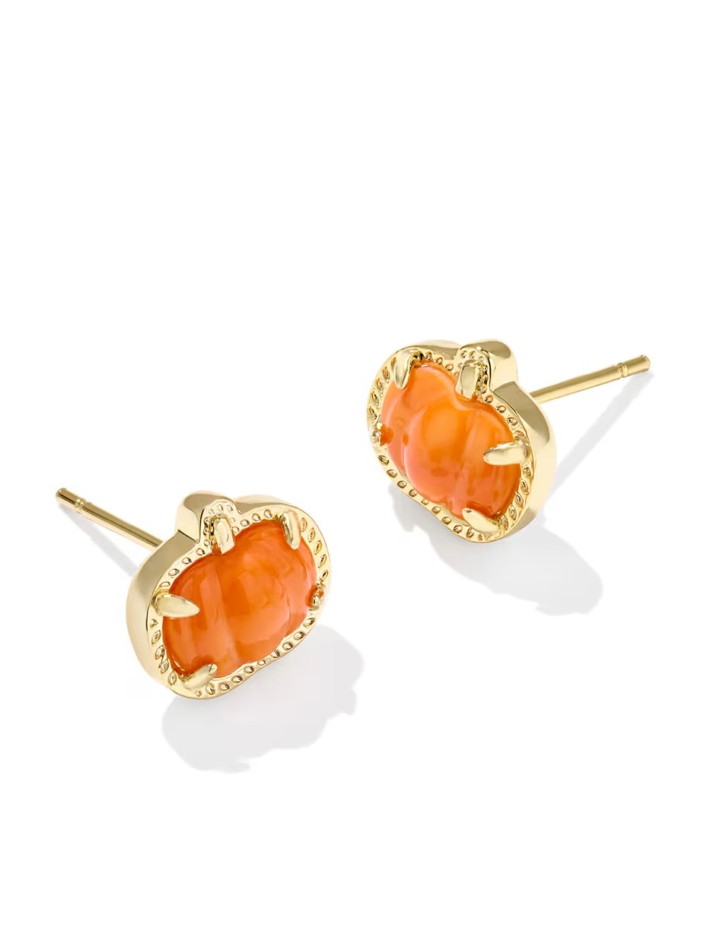 NWT Kendra Scott Pumpkin Gold Stud Earrings in Orange Mother-of-Pearl